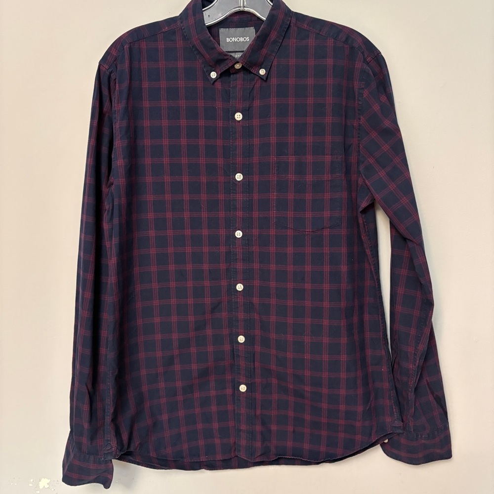 BONOBOS Shirt Mens Medium Slim Fit Plaid Flannel Button Down Casual Academia